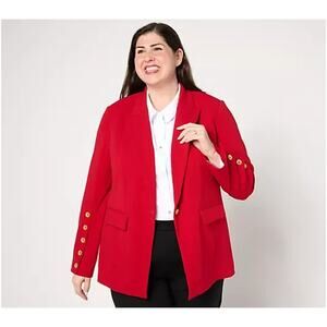 Dennis Basso Luxe Crepe Blazer with Button Detail Cranberry Reg 16 A671819